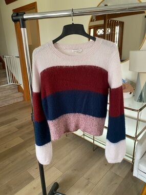 Club Monaco Striped Crewneck Sweater in Pink, Burgundy & Navy